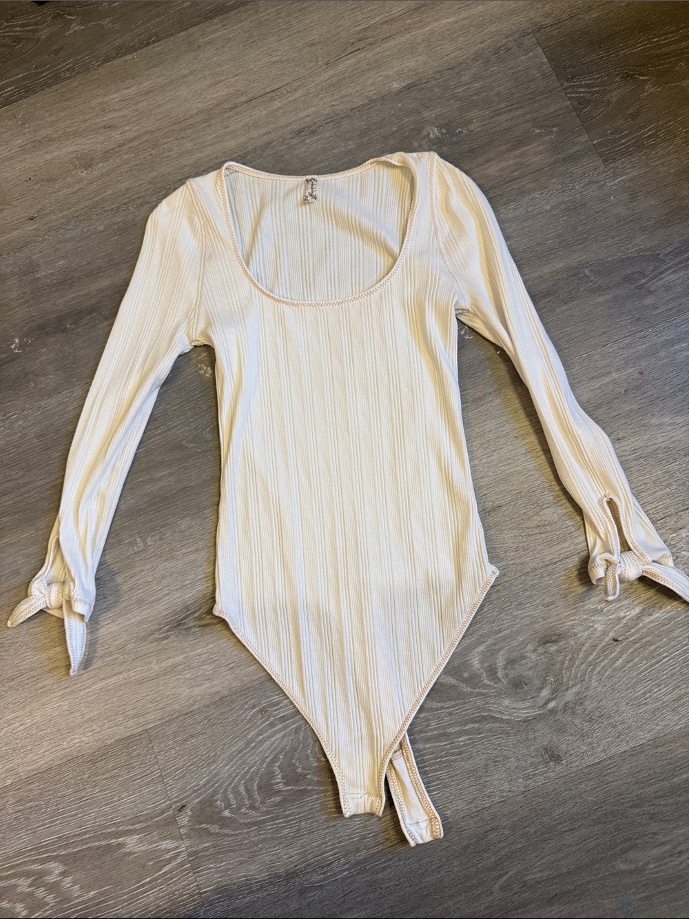 Free People Ribbed Scoop-Neck Long Sleeve Bodysuit in Ivory